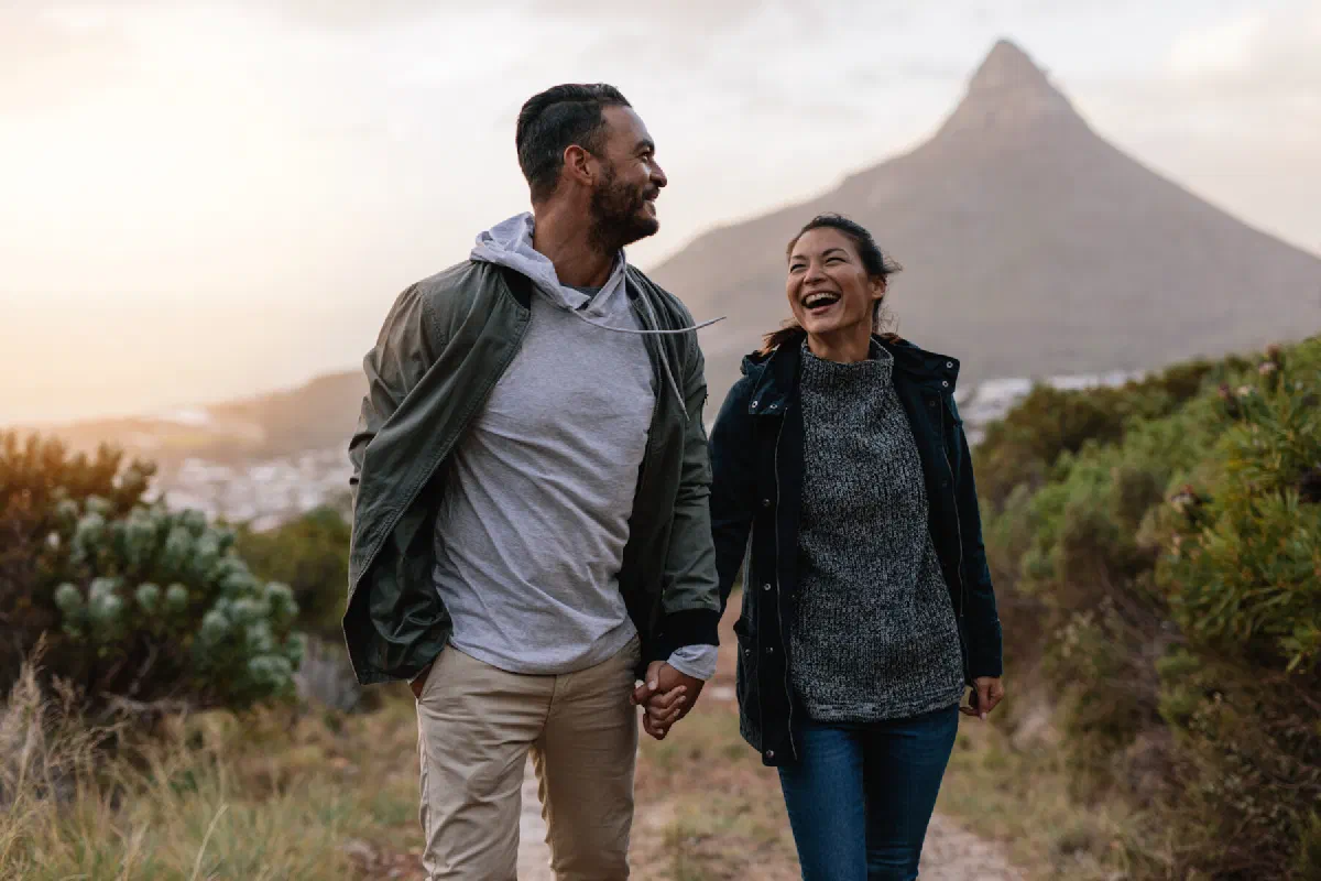 A long-term couple sharing a new adventure together